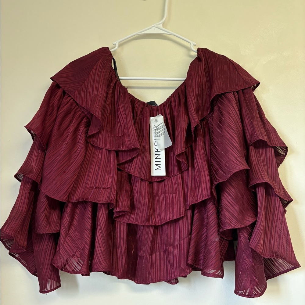 MINKPINK - Burgundy Ruffle Top